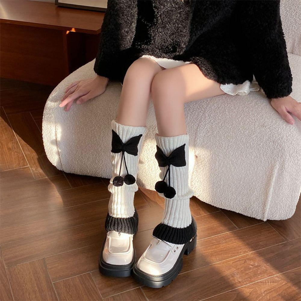 Y2k Bow Knitted Leg Socks Japanese Christmas Knee Socks Sweet JK Lolita Leg Socks  Girls
