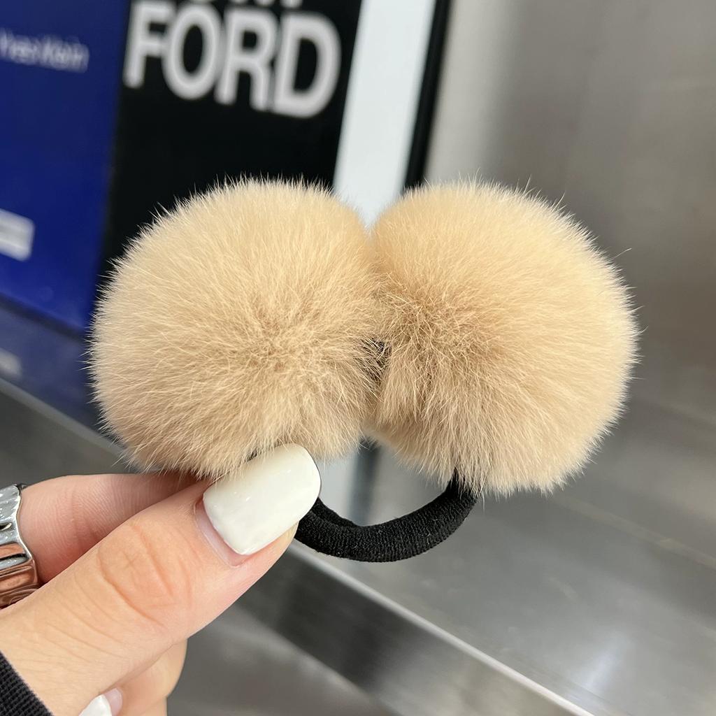 Hairball Hair Band~ Real Rex Rabbit Hairball Ball Head Rope Cute, Simple and Versatile Hair Rope High Elastic Tie Head Rubber Band Female