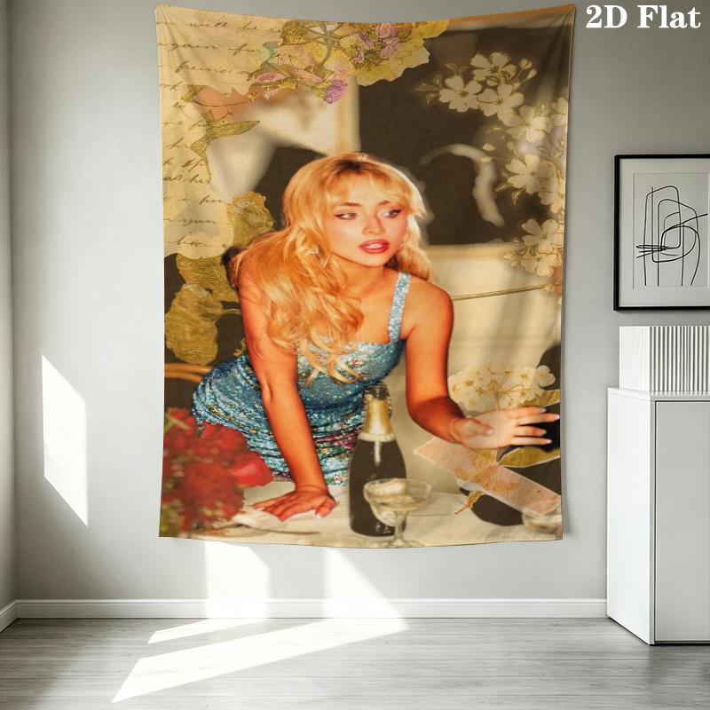 Sabrina Carpenter Pattern Wall Tapestry Aesthetic Wall Hanging Printed Fabric Blanket Decorative Tapestries for Bedroom Living Room Home Decor