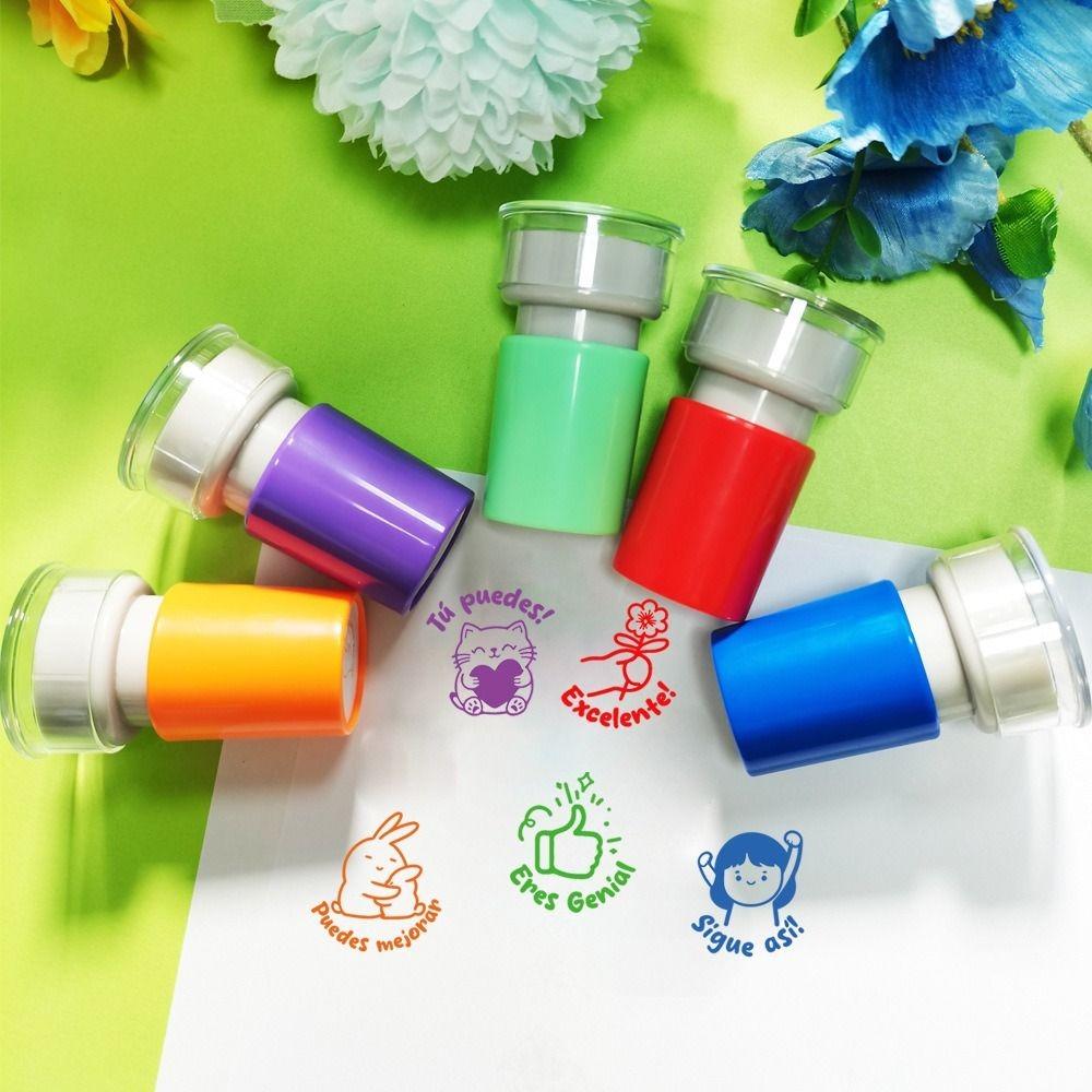 5Pcs Set Award Teacher Seal Stamp Cute Animals Encourage Students Spanish Seal Durable Praise Homework Correcting Stationery