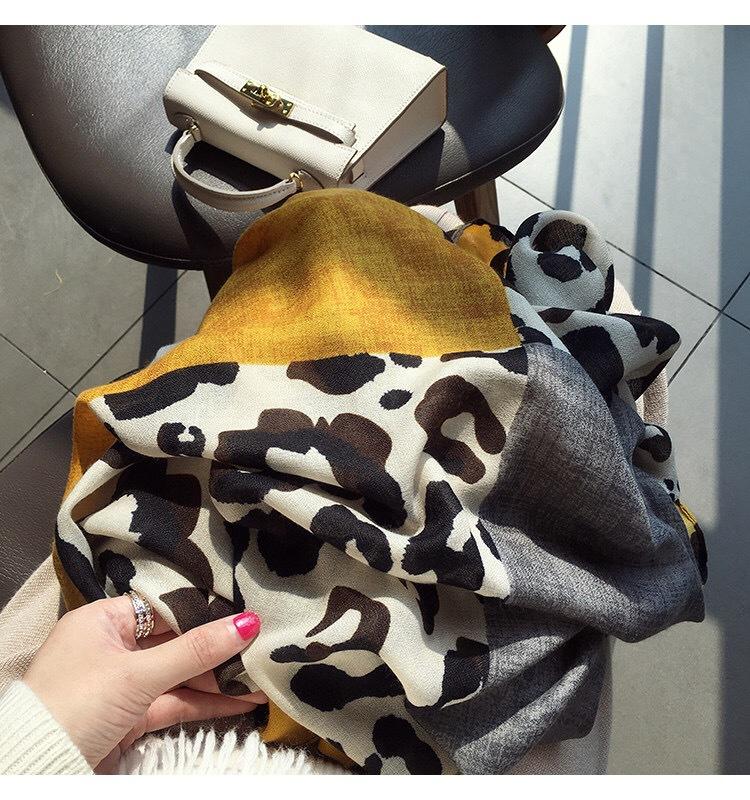 Luxury Brand Yellow Leopard Dot Fringe Viscose Shawl Scarf Lady High Quality Head Wrap Pashmina Stole Muslim Hijab 180*90Cm