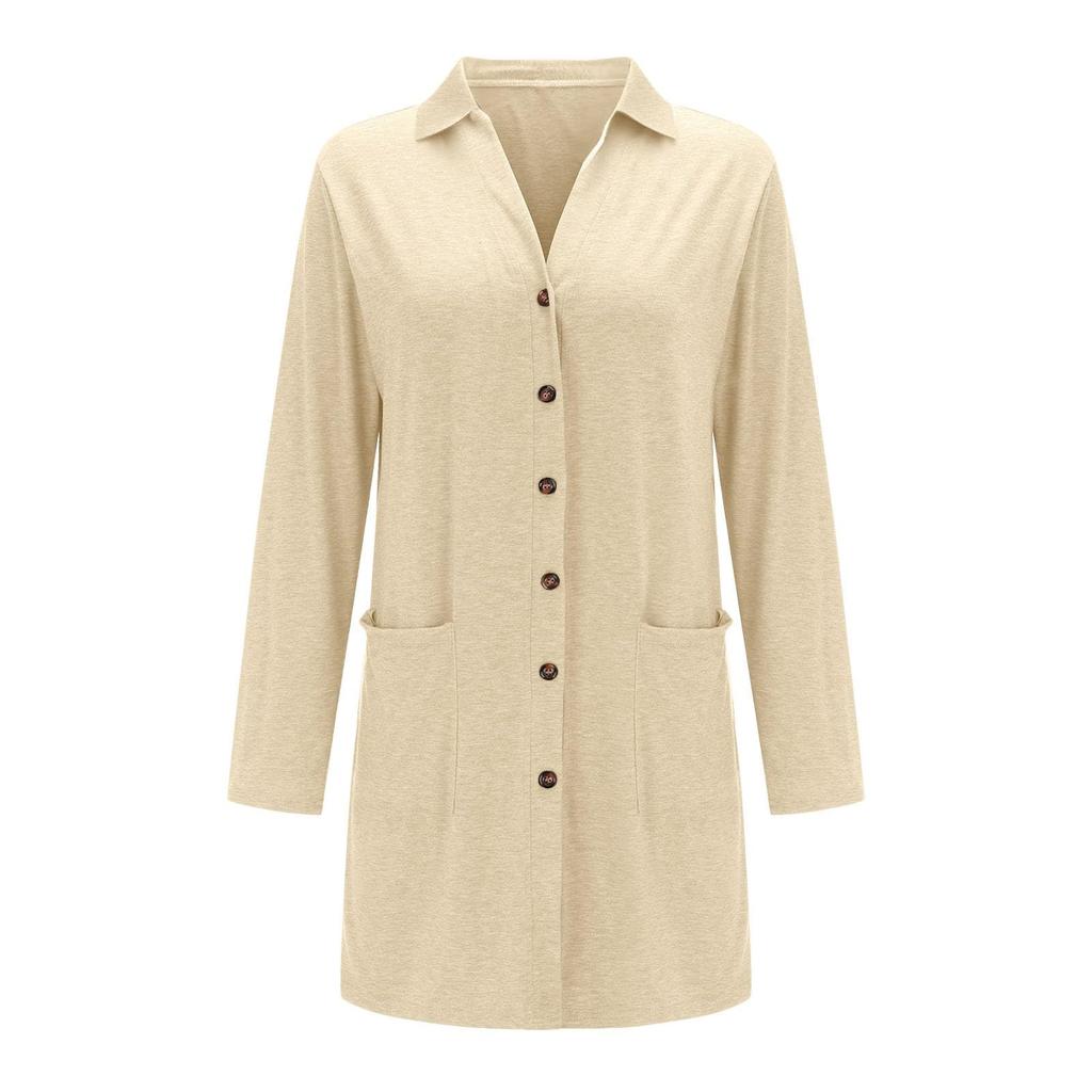 Women's Fashion Cardigan Lightweight Long Sleeve Button Loose With Pocket Solid Color Jacket