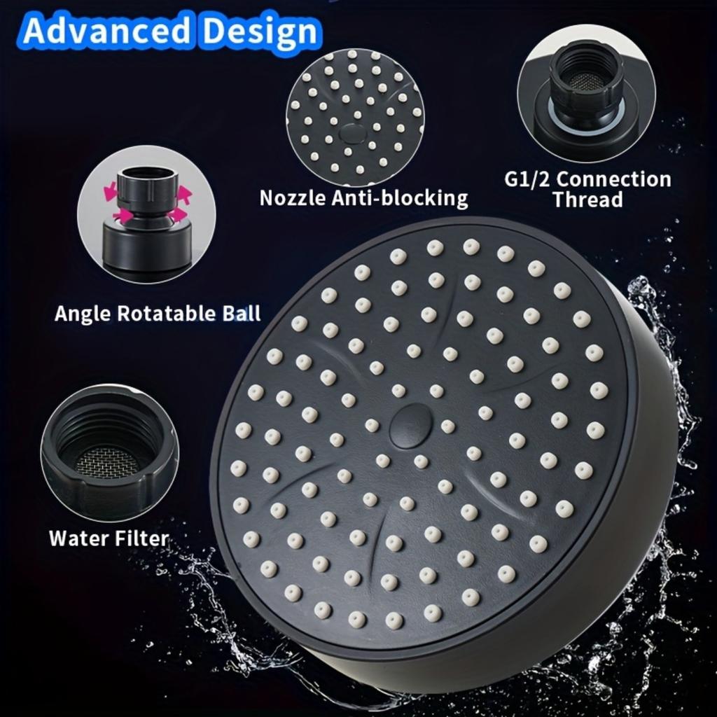 High Pressure Shower Head -Powerful, Luxurious Bathroom Shower Head with Powerful Jet and Small Silicone Nozzle - Wall Mounted