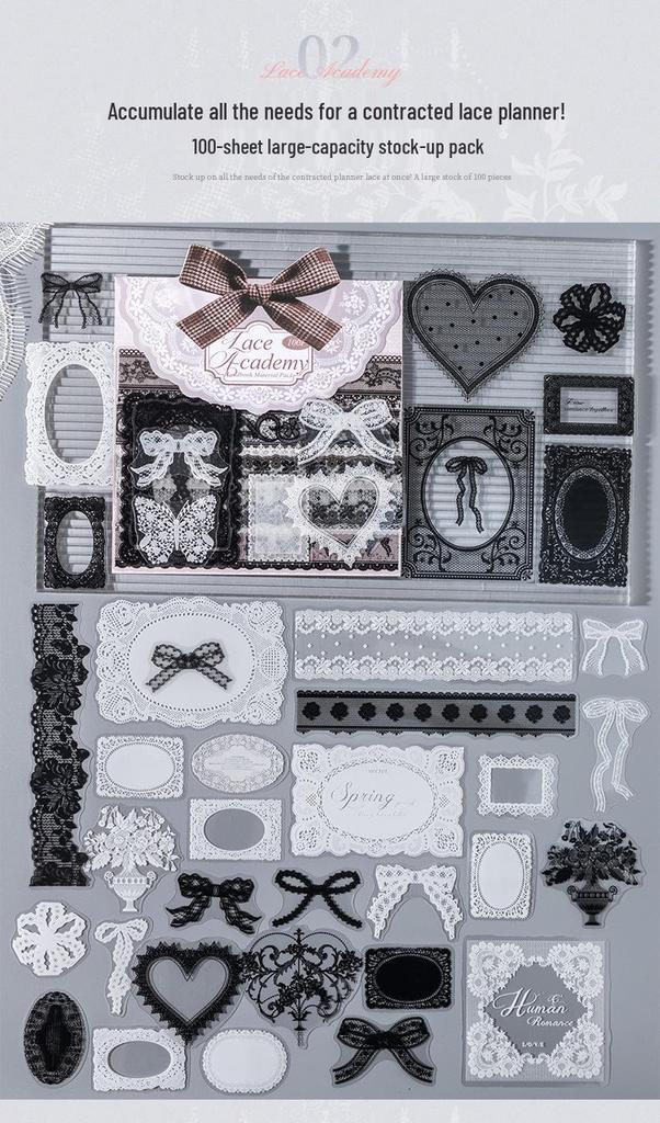 Ketchup Girl Lace Sticker Pack - Lace Academy Series (100 Sheets) for Journal Decoration & Collage