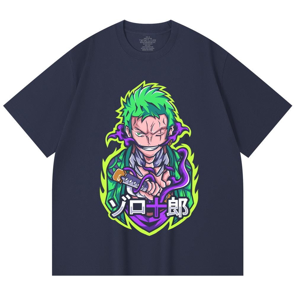230 Gsm 100% Cotton One Piece V80 Zoro Print Unisex Heavy Cotton T Shirt