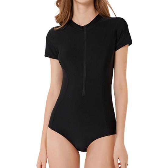 Surfing Bikini Solid Color Zipper One-piece High Waist Sexy Bathing Suit Beachwear