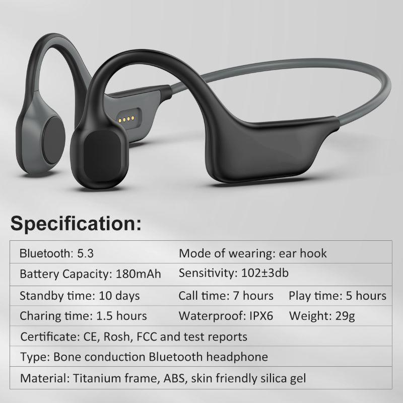  True Wireless Hi-Fi Stereo Sports Earphones LED Noise Cancelling Bone Conduction for 5.3 IPX6 Waterproof