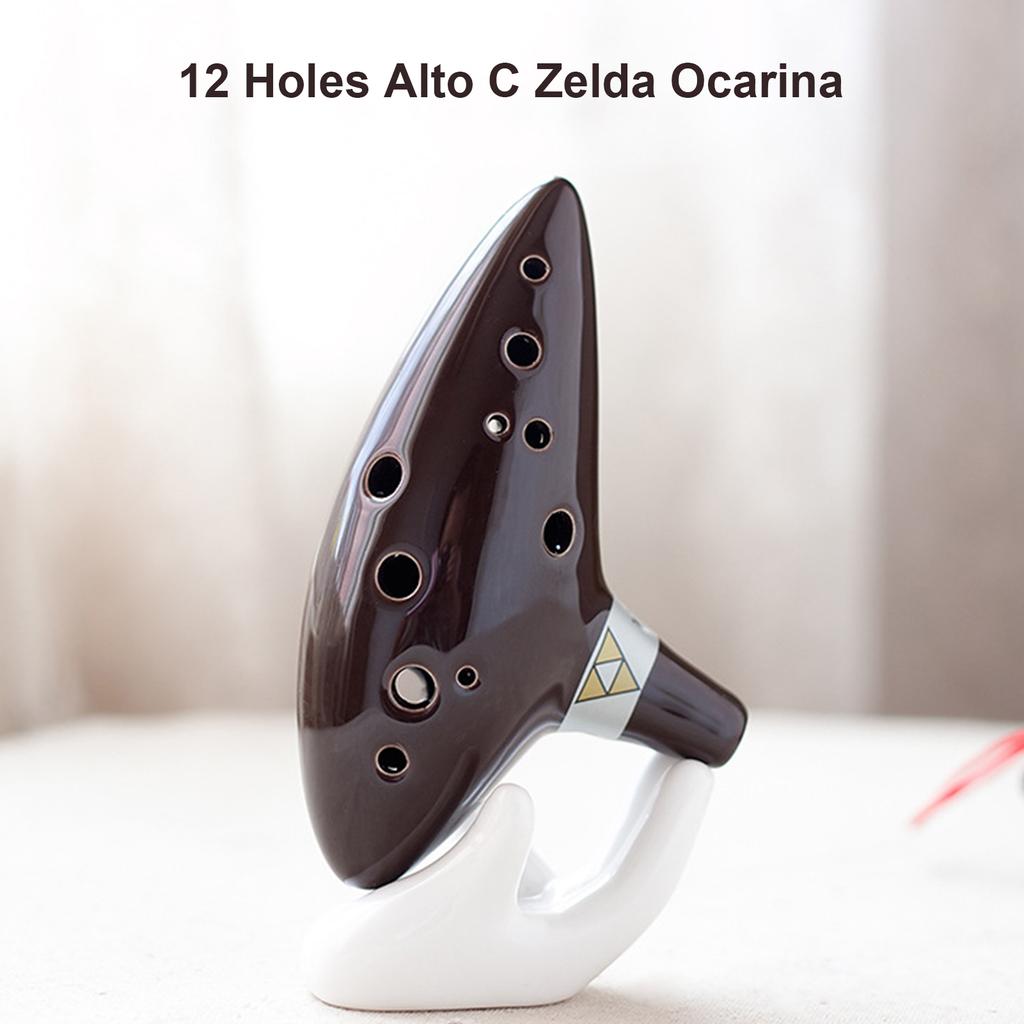 12 Holes Alto C Zelda Ocarina Ceramic Vessel Flute Wind Musical Instrument with Musicbook Lanyard
