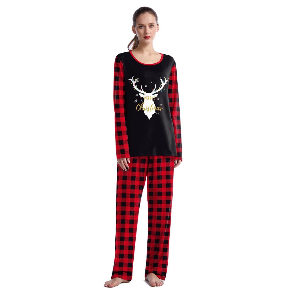 2024 Spring Christmas Couple Pajama Set: Round Neck Long Sleeve Top & Sweatpants for Women