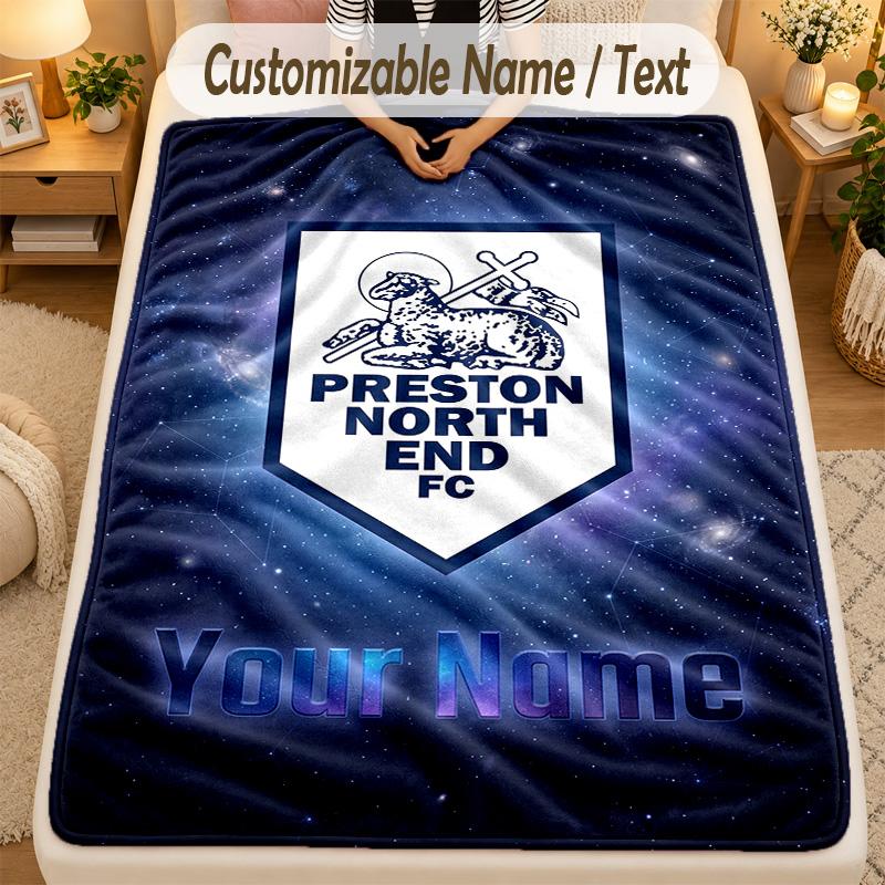 Flannel BlanketPreston North End Custom Name Text Personalized Soft Warm Throw Blanket Home Decor Gift