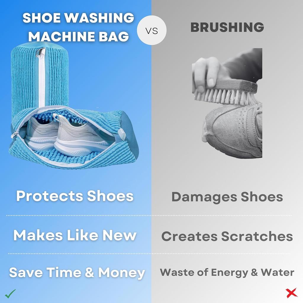 Shoe Washing Machine Bag - 360° Deep Clean Shoe Washing Bag for All Shoe Types - Durable Shoe Bag for Washing Machine - Laundry Shoe Bag with Fluffy