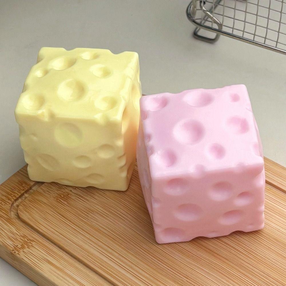 5cm Cheese Squeezed Cube Crunchy Cheese Squishy Toy Portable Cheese Stress Ball Home Decoration