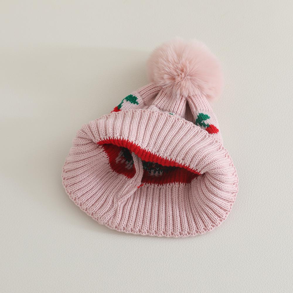 Knitted Hat With Pompom Winter Hats For Children'S Beanie Boys And Girls Kids Cute Cherry Warm Casual New