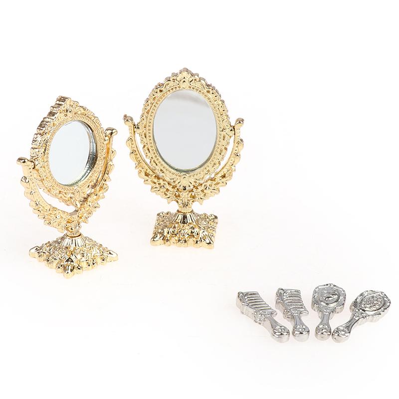 3pcs/set 1:12 Scale Dollhouse Vintage Comb Dressing Mirror For Doll House Bathroom Furniture Decor Accessories Kids Play Toys