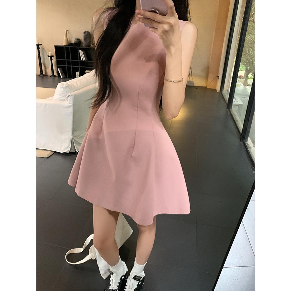 

Белое платье детское летнее с тонкой талией, без рукавов, жилет, маленькое белое платье, короткая юбка XL- (recommended 110-60kg) розовый