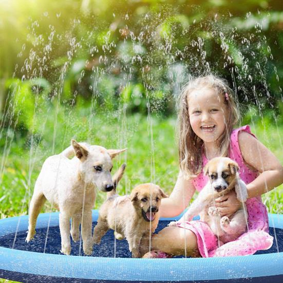 Dog Splash Pad Anti-Slip Sprinkler Dog Pool with Flying Disc Toy Outdoor Leakproof Water Play Mat Family Backyard Water Toy