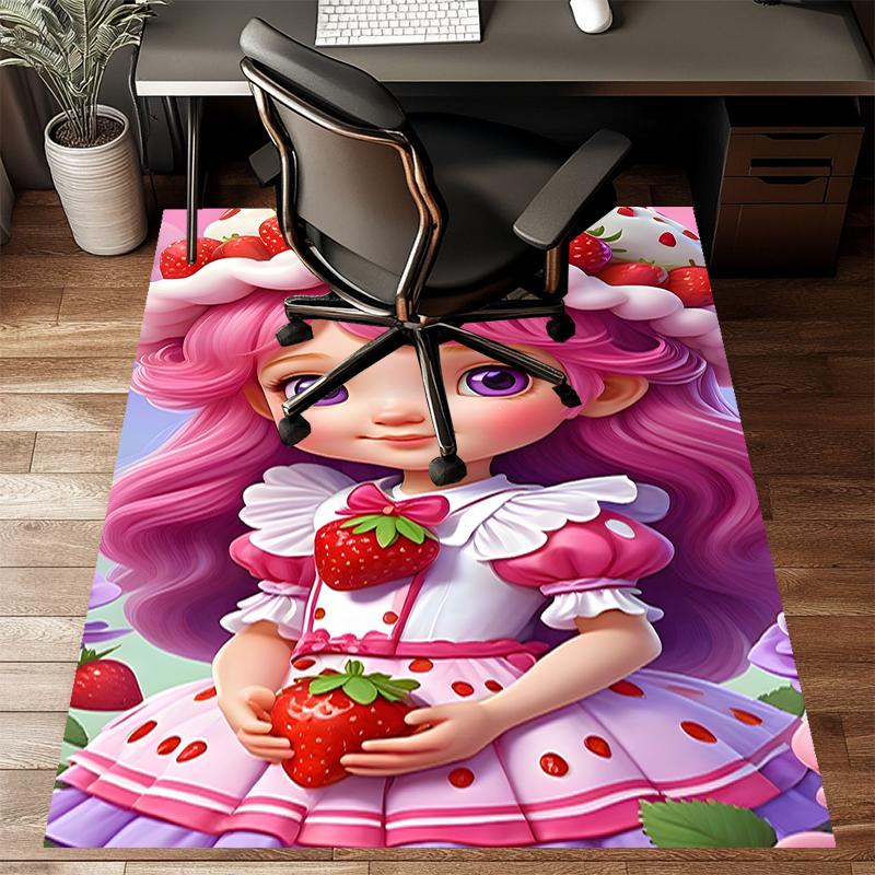 Strawberry Polyester Carpet, Soft Indoor Mat for Office Chair, Living Room, Computer Desk - Decorative Home Office Rug Design