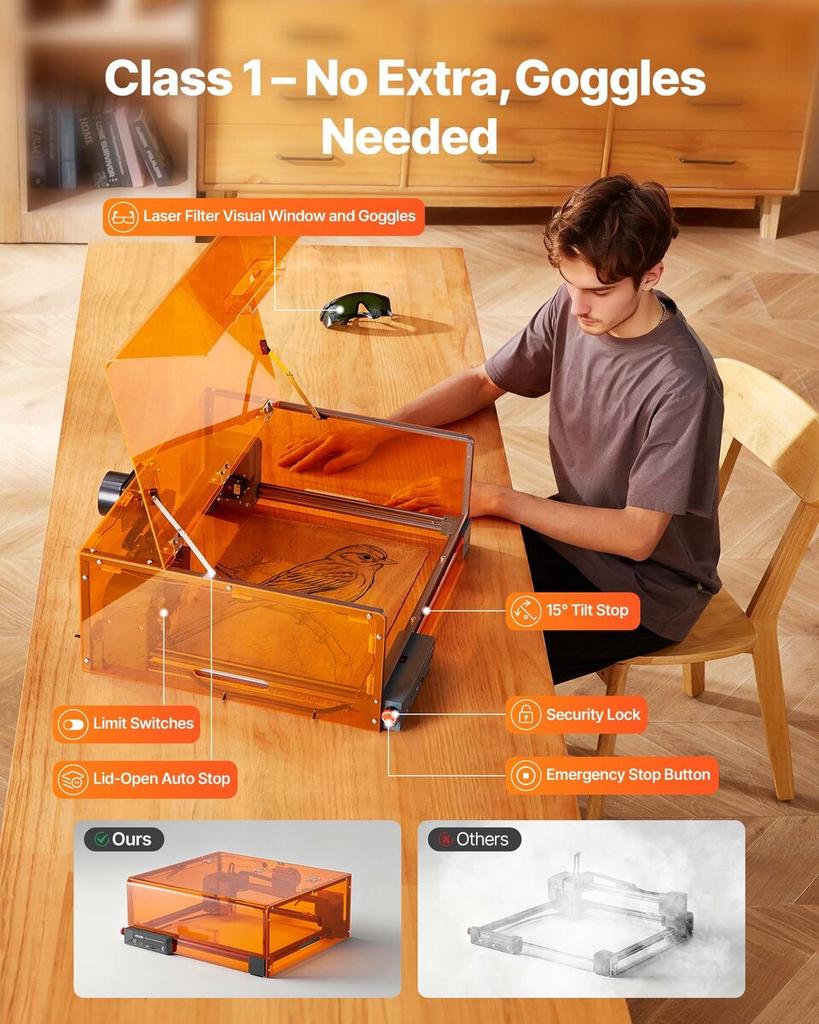 Laser Engraver, 10W, Laser Engraving and Cutting Machine with Enclosure, Laser Cutter Engraver Machine, 300 x 300 mm Working Area, 7000 mm/min, for