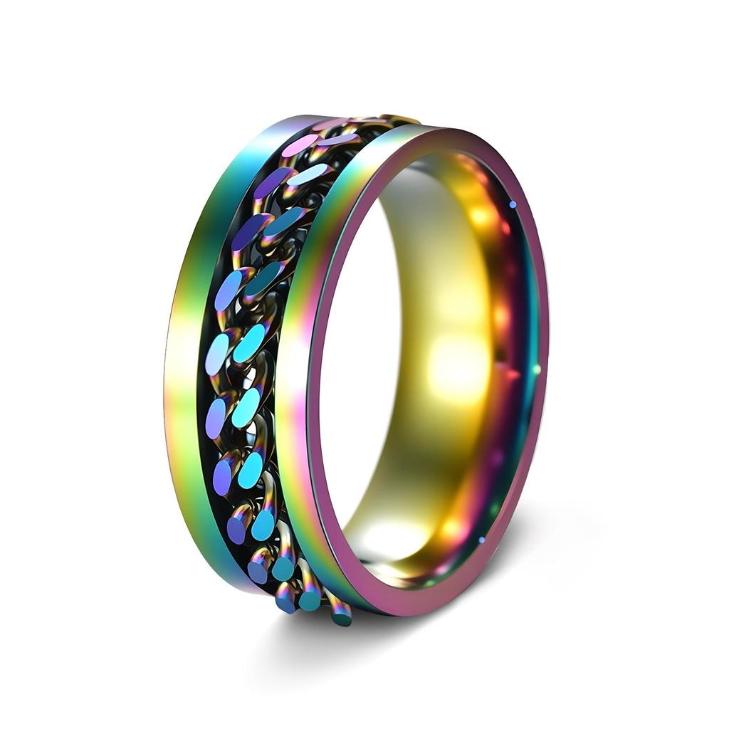 Men's Titanium Steel Rotating Chain Ring - Rotatable Stress Relief Jewelry and Beer Bottle Opener