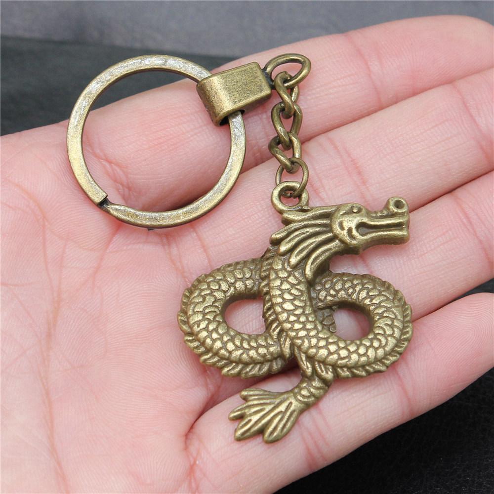 Dinosaur Animal Prehistoric Creature Pendant Antique Bronze Metal Keychain with 30mm Ring for Women High Quality
