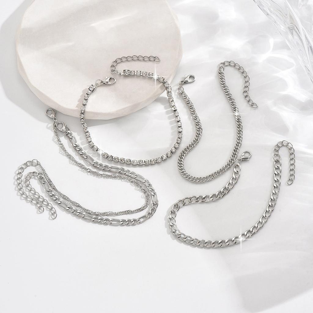 Sada 5 letních šperků jednoduchý řetízek s vlnkami kubánský twist řetízek ozdoba na nohu dámská plážová sada kotníkových řetízků