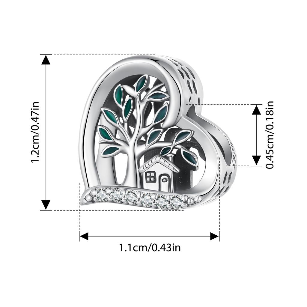 Bamoer 925 Silver Green Transparent Clover Beads The Tree of Life Family Pendant Plant Charms for Women Necklace DIY