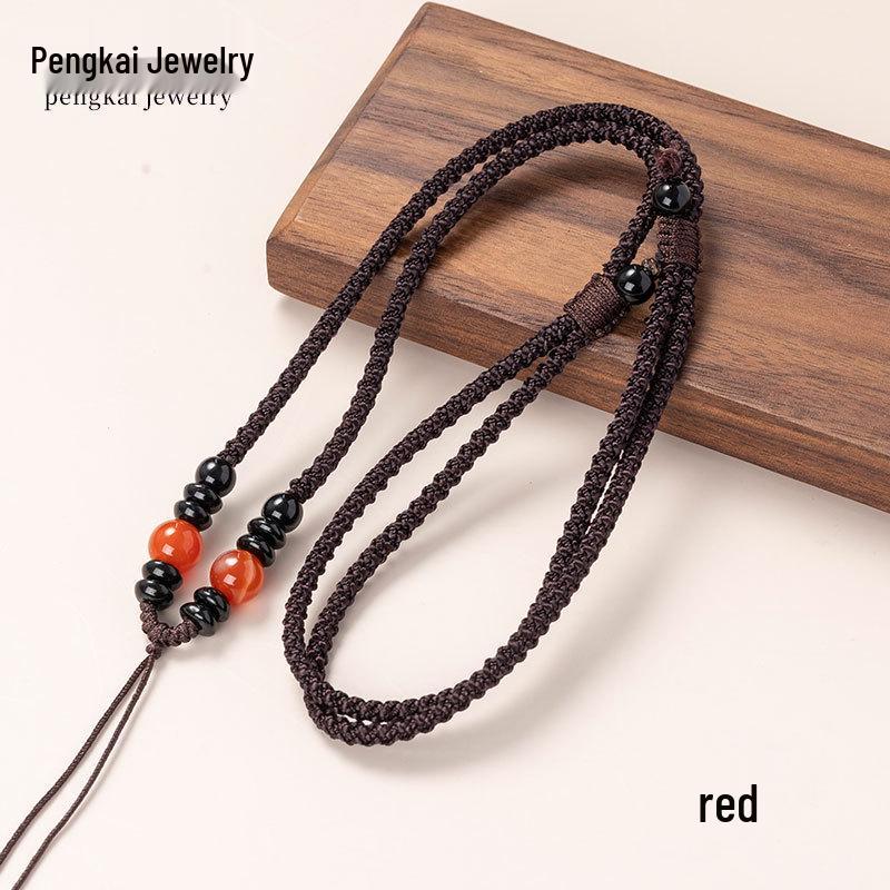 Agate Jade Pendant Necklace with Thick Woven Rope