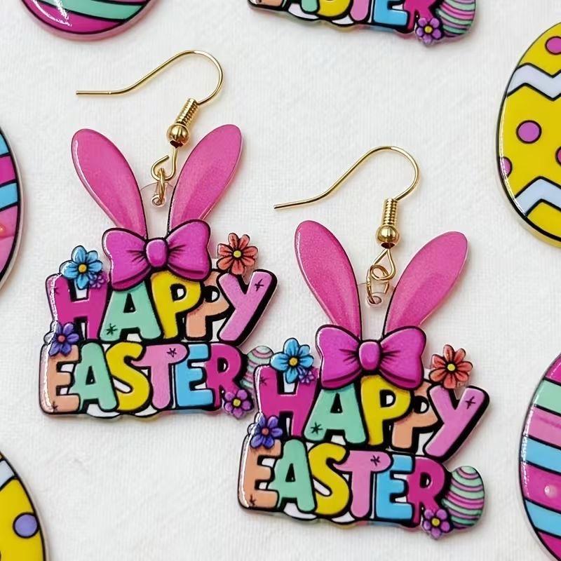 2D Cartoon Flat Flower Rabbit Earrings Cartoon Cute Animal Rabbit Pendant Earrings Resurrection Festival Party Jewelry Accessori