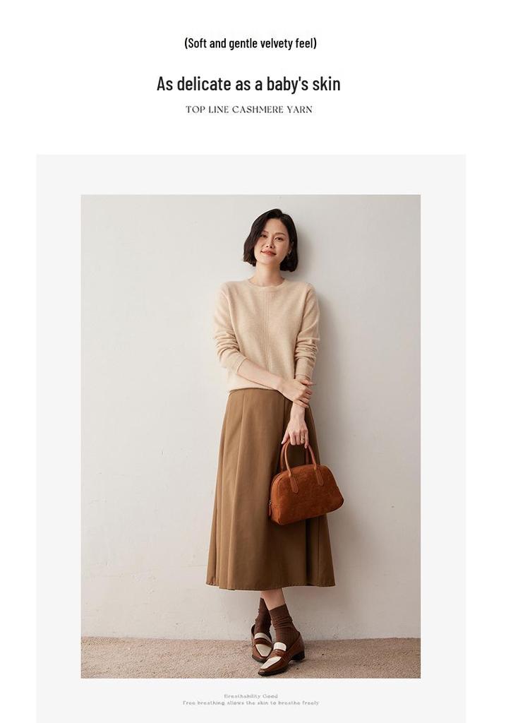 Women's Cashmere Sweater: 2024 Autumn/Winter Patterned Round Neck Knit Pullover