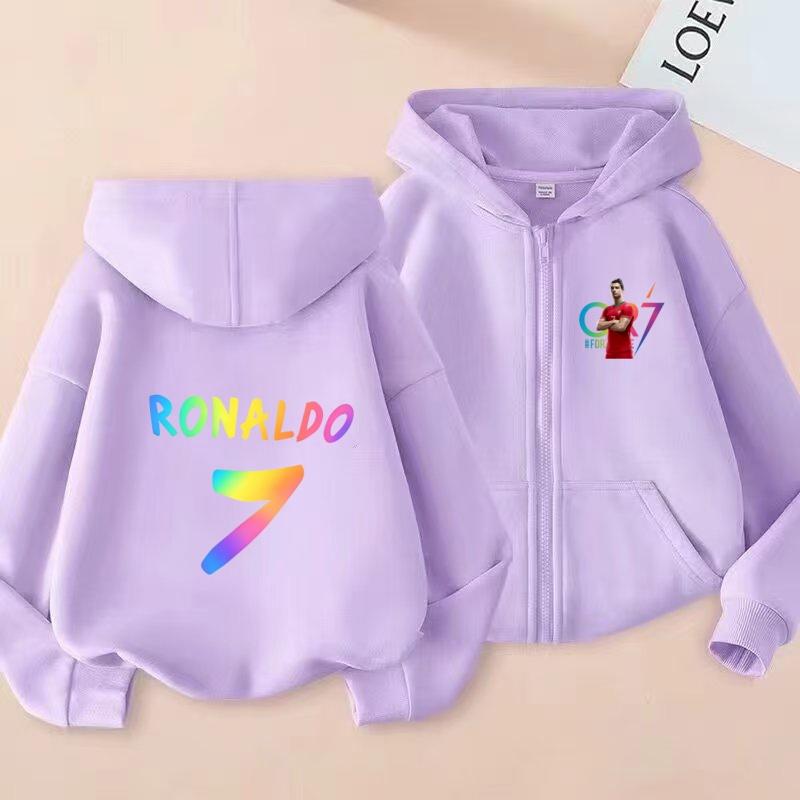 Kinder Reißverschluss Stil Buchstaben CR7 Rosa Strickjacke Kapuzenpullover Sweatshirt Mädchen Junge 3-12 Jahre Freizeit Mode Trend Oberteil Sportjacke Kleidung