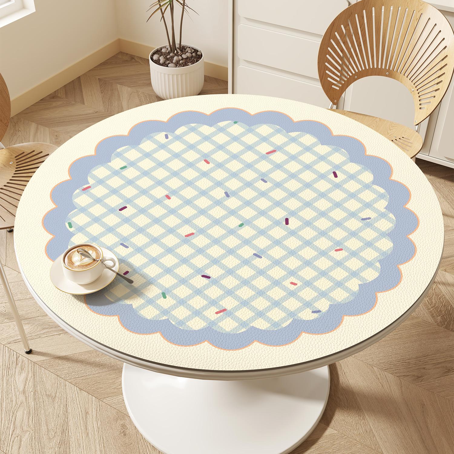 

Cream Round Table Dining Table Mat Waterproof And Oil-Proof Leave-In Light Luxury High-End Round Tablecloth Coffee Table Desktop Protective Mat round diameter 60cm