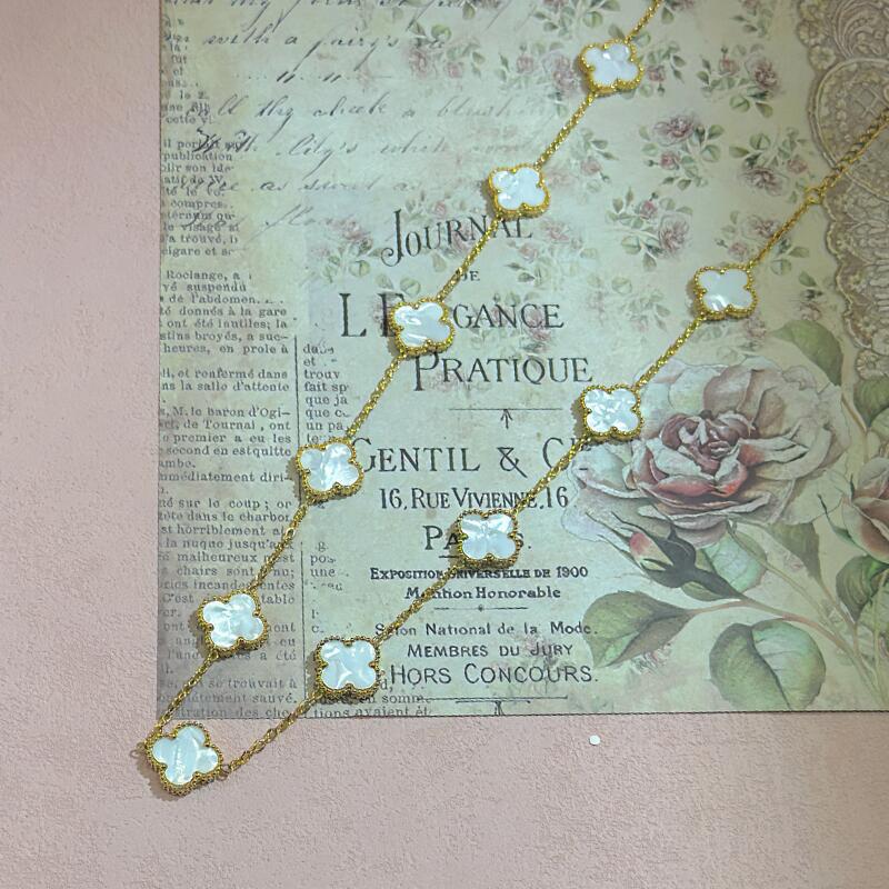 

Ожерелье 15 мм Высокая версия Десять цветков Четырехлистный клевер 18к Двусторонний перламутр Четырехлистный клевер Цепочка для свитера 18K [15MM]