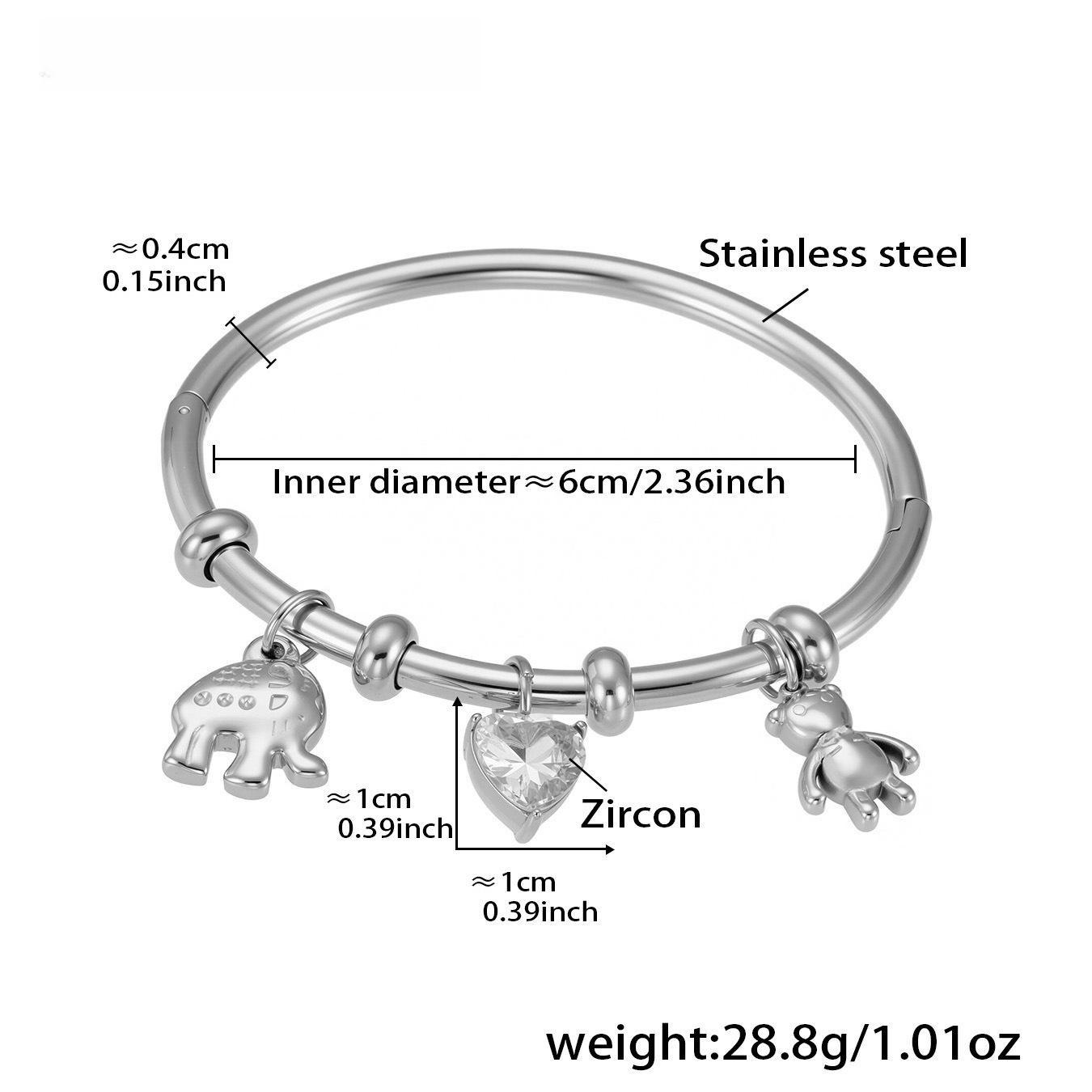 Stainless Steel Cute Cartoon Bear Elephant Pendant Bracelet Waterproof Statement Fashion Waterproof Jewelry New