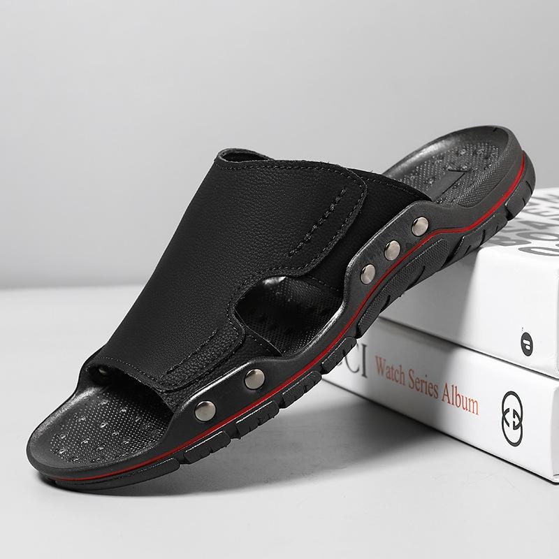 Foreign trade large-size slippers men's summer new trendy men's cool leather casual wear one-word beach shoes