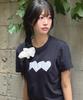 Loginaenloji Silver Dot Heart Patch Cotton T-Shirt Navy