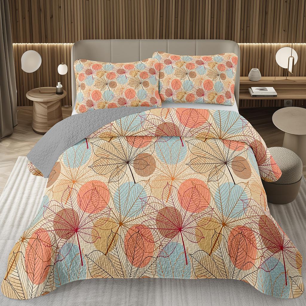 Grüne Blätter Tagesdecke Einzel- Doppelgröße Bauernhaus Botanische Pflanze Tagesdecken-Sets Frühling Natur Blatt Quilt-Set für Kinder Teenager Erwachsene