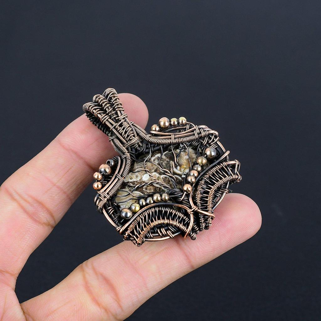Turtella Fossil Pendant, 999 Copper Wire Wrapped Pendant Handmade Gemstone Jewelry, Gifts For Wife Brand New Pendant