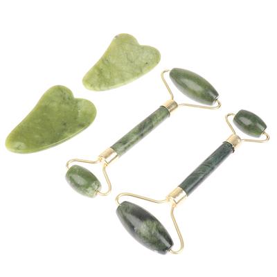 Rodillo de Masaje de Jade Natural + Tabla Guasha Piedra Raspadora de Spa Set Masajeador Facial