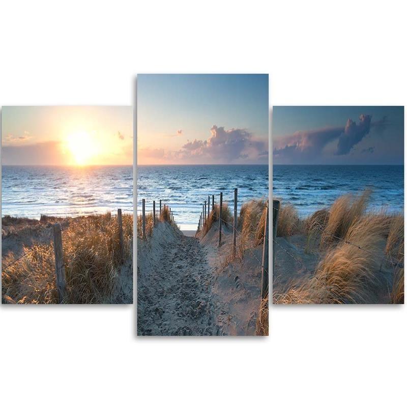 Three Piece Picture Canvas Print Sea At Sunset
