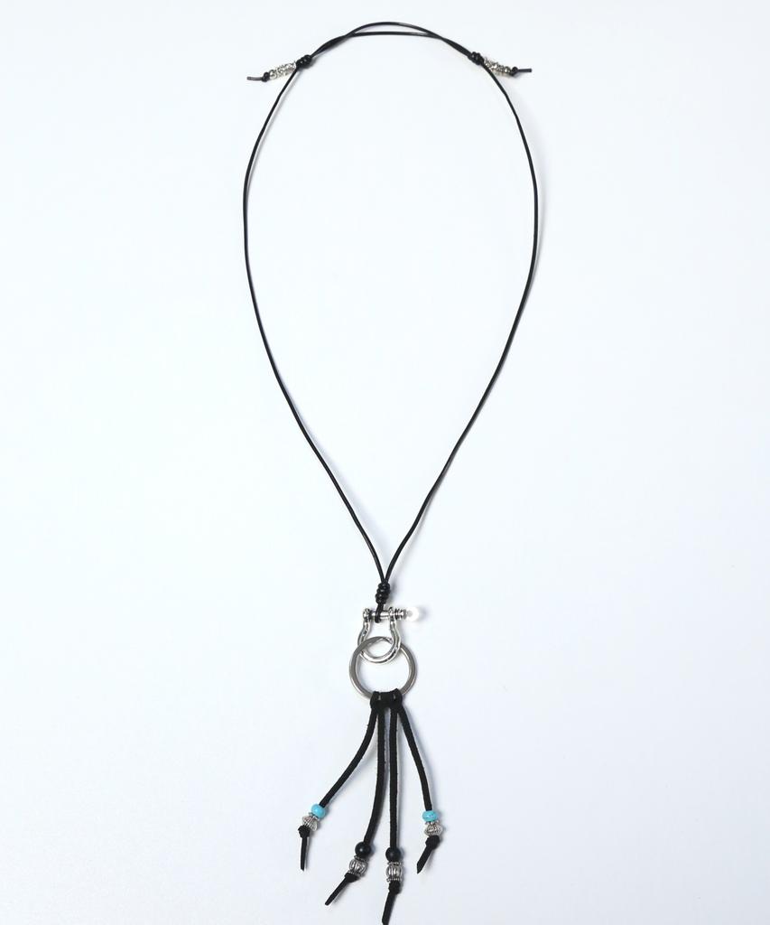 Knd Turquoise & Leather Cord Bead Necklace Black