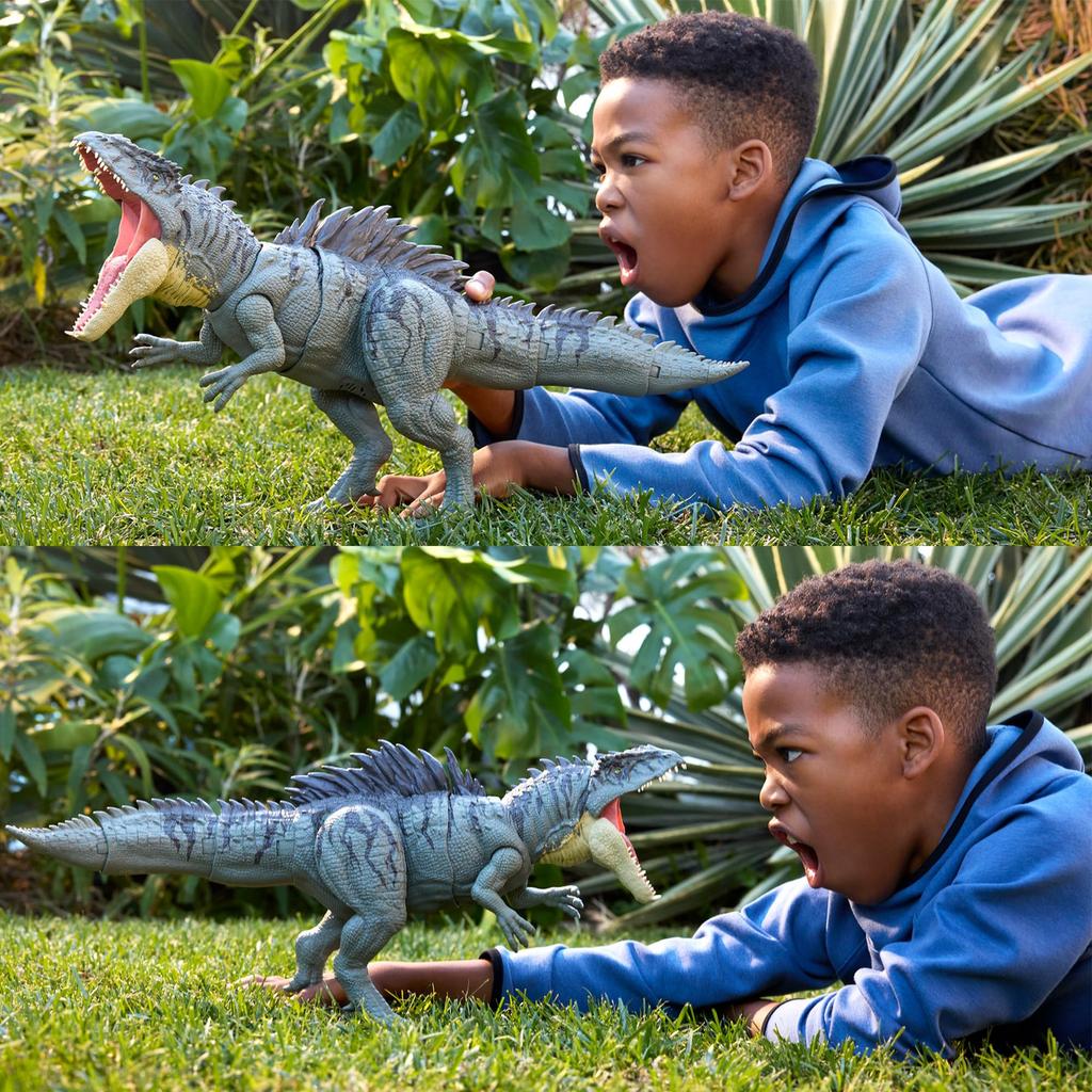 Mattel Jurassic World Biting Roaring Giganotosaurus Kids Figure Dinosaur Ages JNJ17 Action! Toy, Approx. 53.5cm Length, 4+, Green,