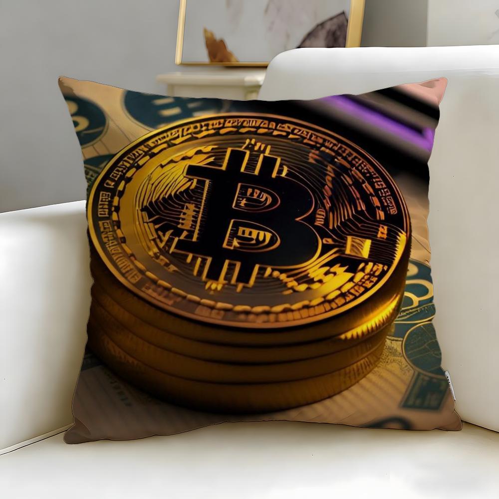 classic virtual currency Bitcoin Cushion Cover Soft  EasyWash Pillow Case  Versatile for Couch Bed Travel and Office