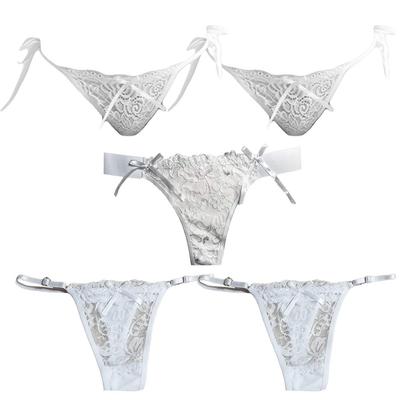 CHROME CRANE Spitze Sexy ZX5S01 Damen T-Back 5-teiliges Set, Unterwäsche, Dessous, (Weiß, 5-teiliges Set)
