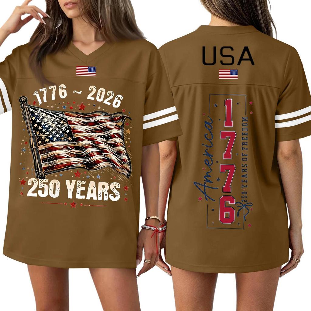 Women's Casual Fashion V-Neck Sports Independence Day Print Short Sleeve Sports T-Shirt Top