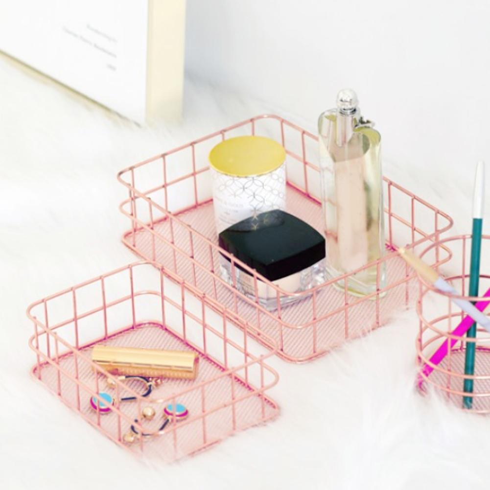 2pcs Multifunctional Household Iron Cosmetics Storage Fruit Holder Plate Container Basket Organizer