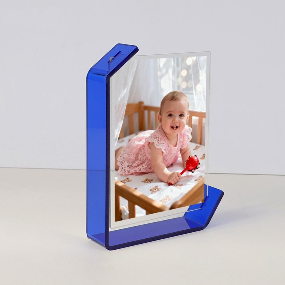 Modern L-shaped Tabletop Stand Transparent Photo Stand Artwork Frame Poster Frame  Gallery 5 inch синий
