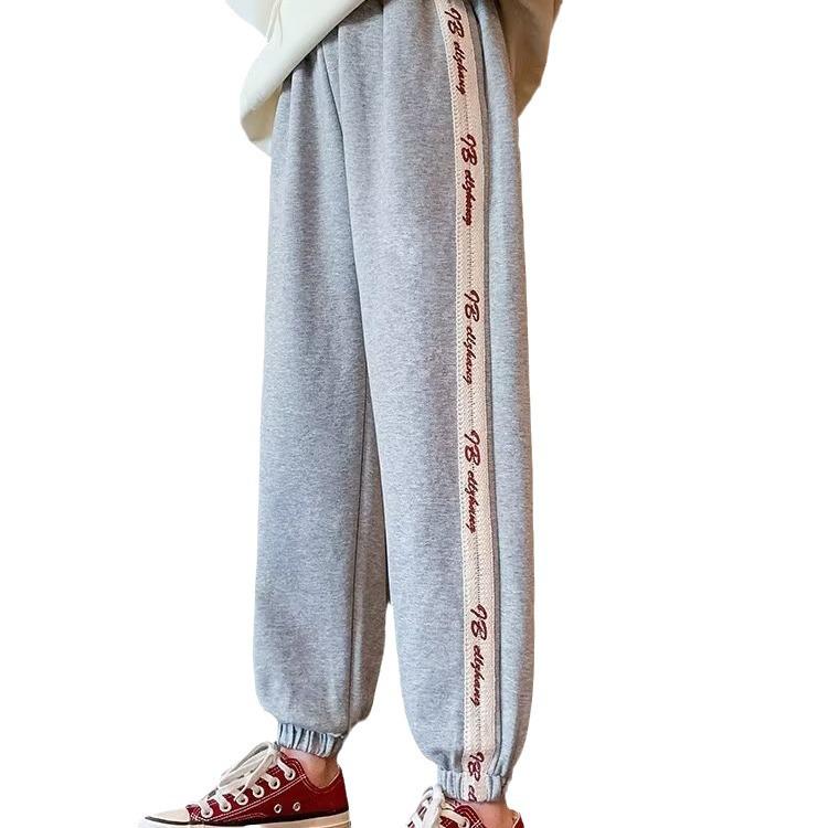 2023 Girls' Plus Velvet Sweatpants: New Autumn/Winter Casual Cuffed Trousers for Middle and Large Children.