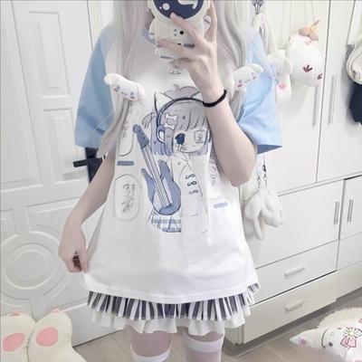 Japanisches Kawii Süßes T-Shirt Sommer Neue Lose Patchwork Bluse Weibliches Casual Kurzarmhemd Outdoor-Modekleidung
