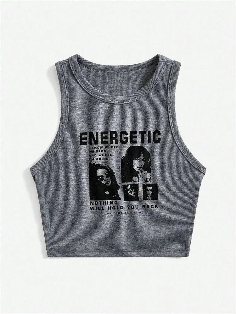 

Укороченный топ phumee без рукавов с принтом букв и цифр, круглый вырез A2432 L серый