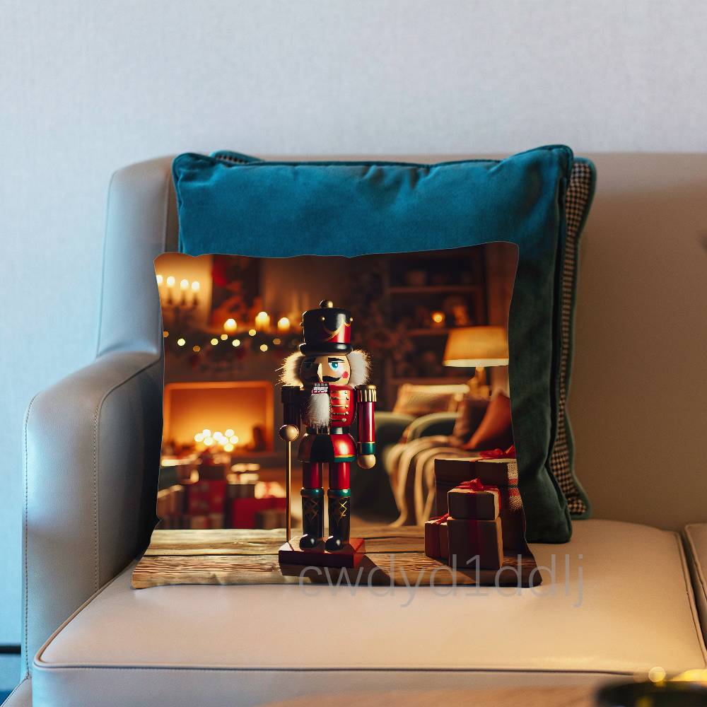 Nutcracker Christmas Pillow Case Short Plush Sofa Decorative Gift Home Double-sided Printing Cushio